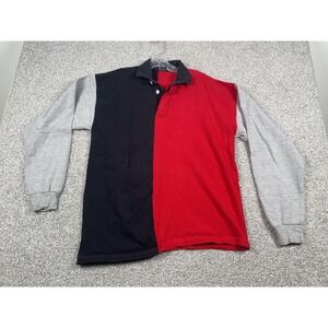 Vintage Honors 90s Color Block Black White Red Rugby Polo Long Sleeve Men Sz XL‎